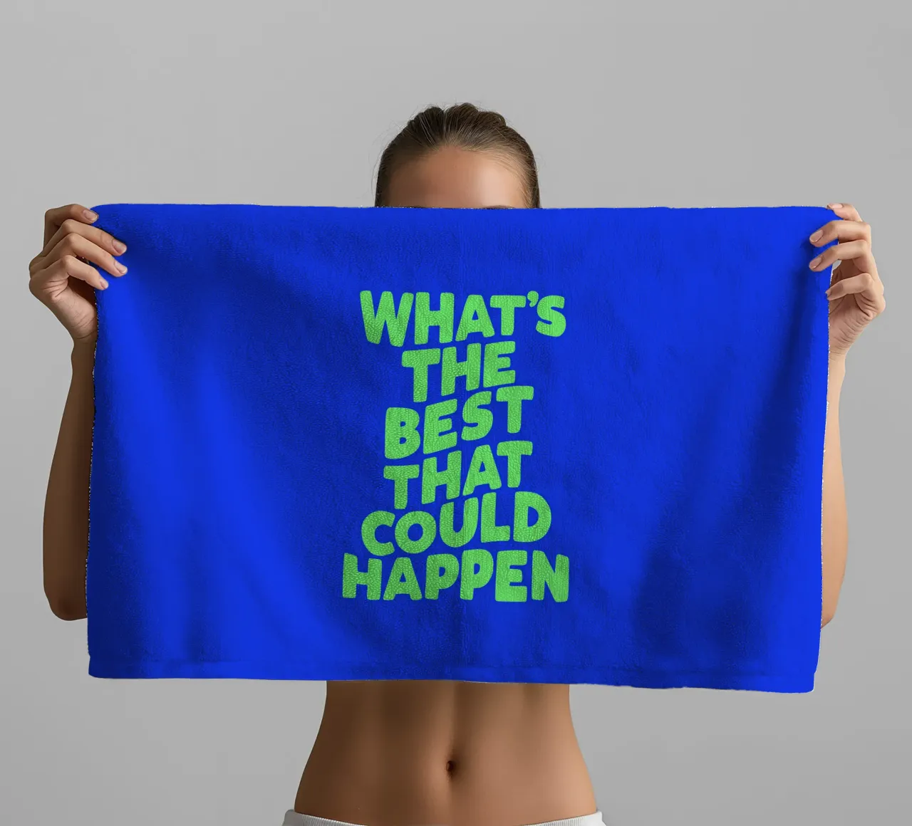What's The Best That Could Happen Optimistic Typografie Art towel by THE MOTIVATED TYPE