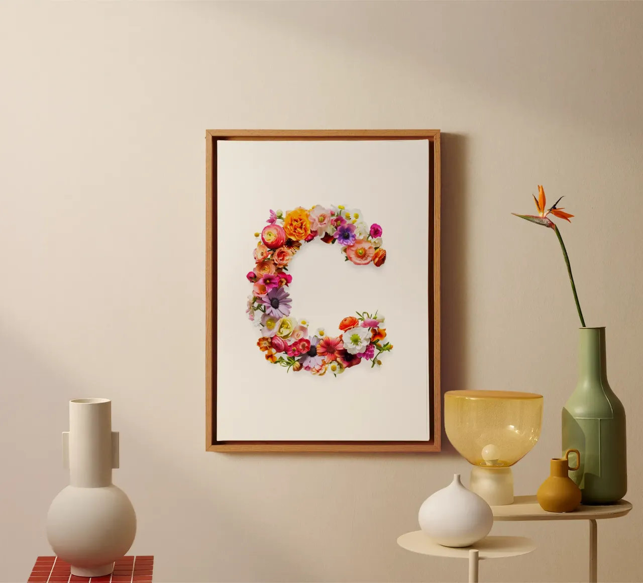 Fiore lettera C tela con Cornice a cassetta da My Tiny Home
