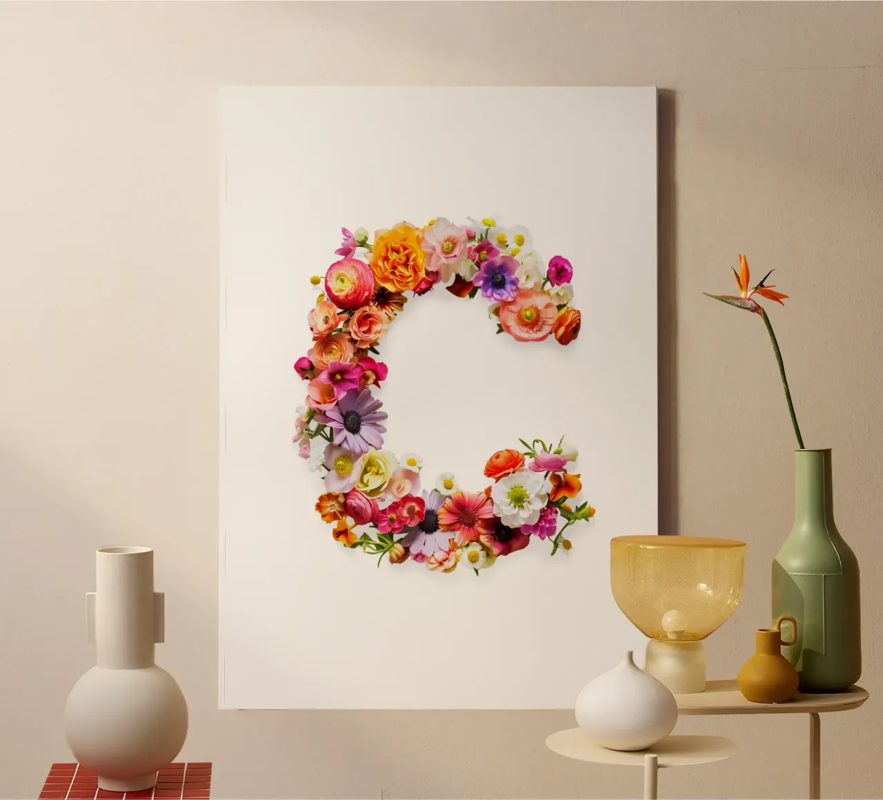 Fiore lettera C tela con Cornice a cassetta da My Tiny Home