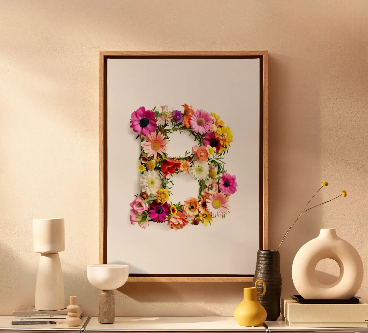 Bloemen letter B canvas met Baklijst van My Tiny Home