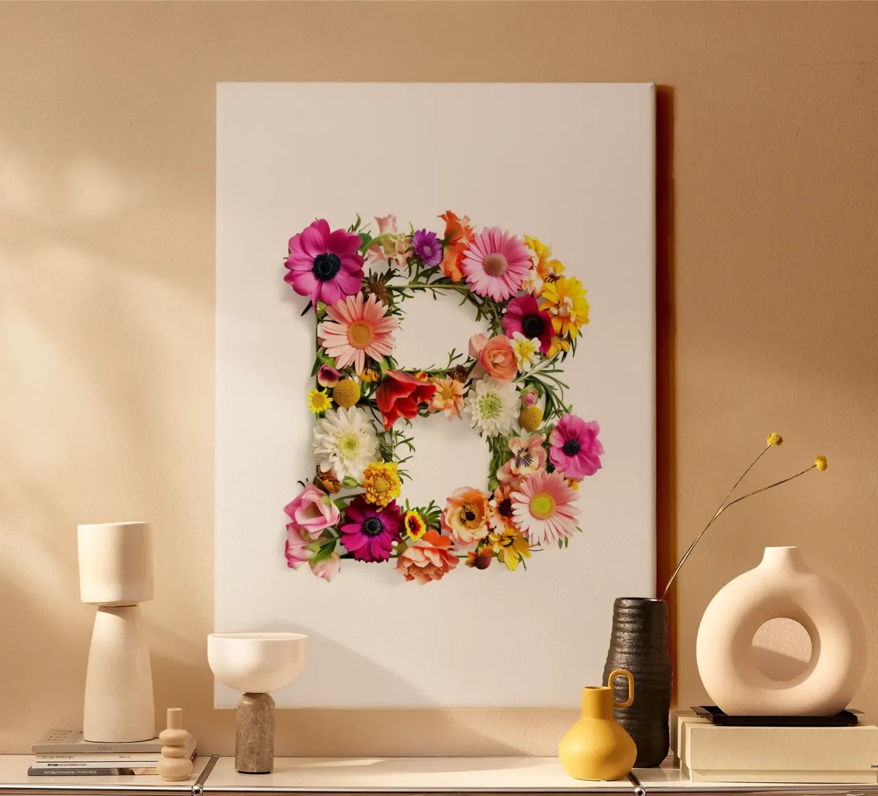 Bloemen letter B canvas met Baklijst van My Tiny Home