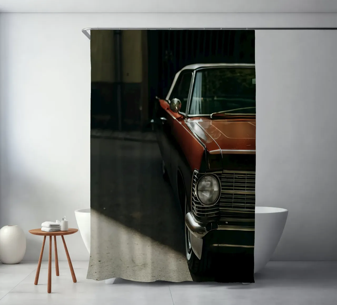 Rote Oldtimer-Front Duschvorhang von CAR EDITION