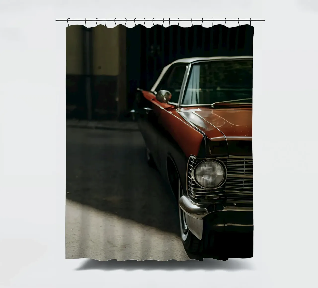 Rote Oldtimer-Front Duschvorhang von CAR EDITION