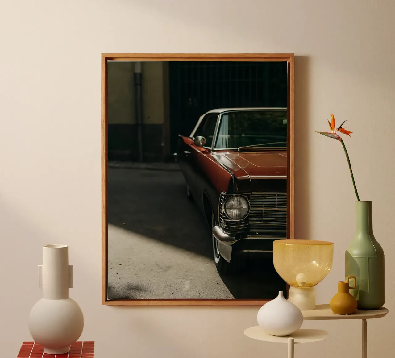 Frontale rosso per auto d'epoca tela con Cornice a cassetta da CAR EDITION