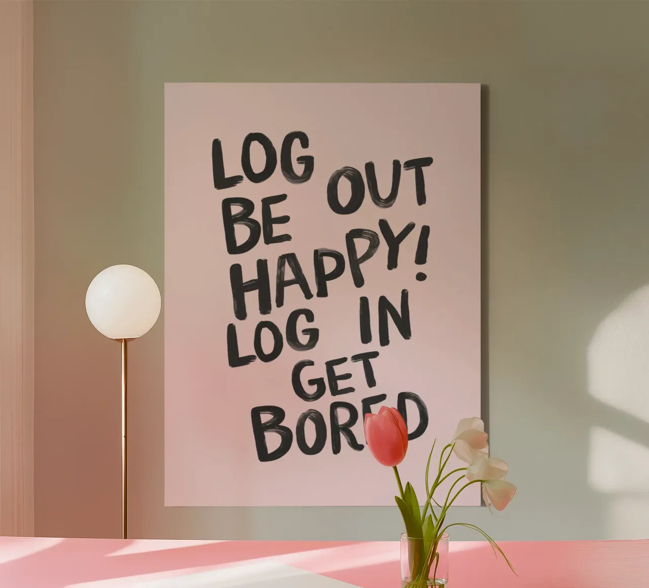 Log Out Be Happy Log in Get Bored Humorous Office Wall Decor canvas by THE MOTIVATED TYPE