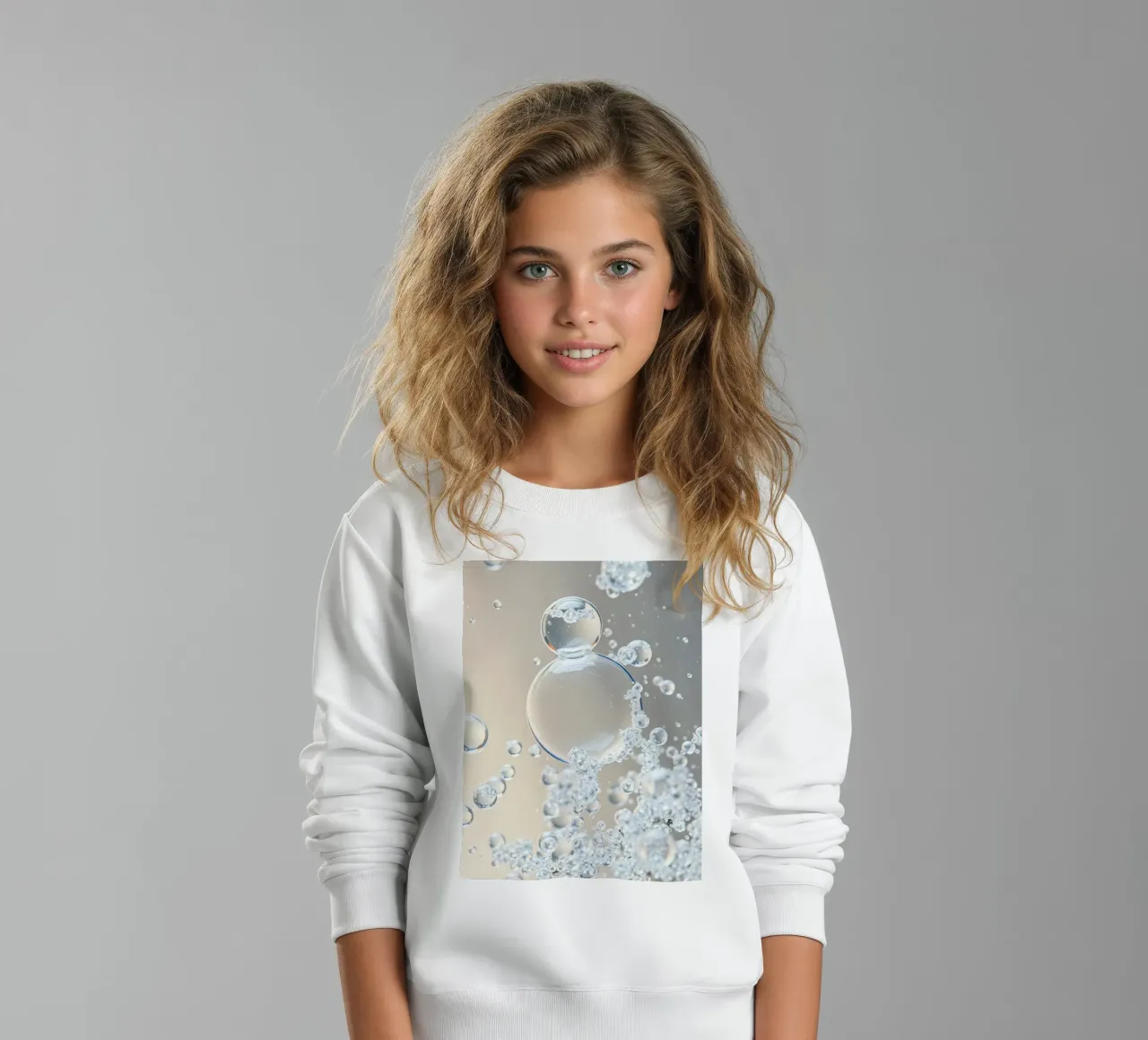 Bubbles rise in a clear liquid water kids sweatshirt by DesignDoodle