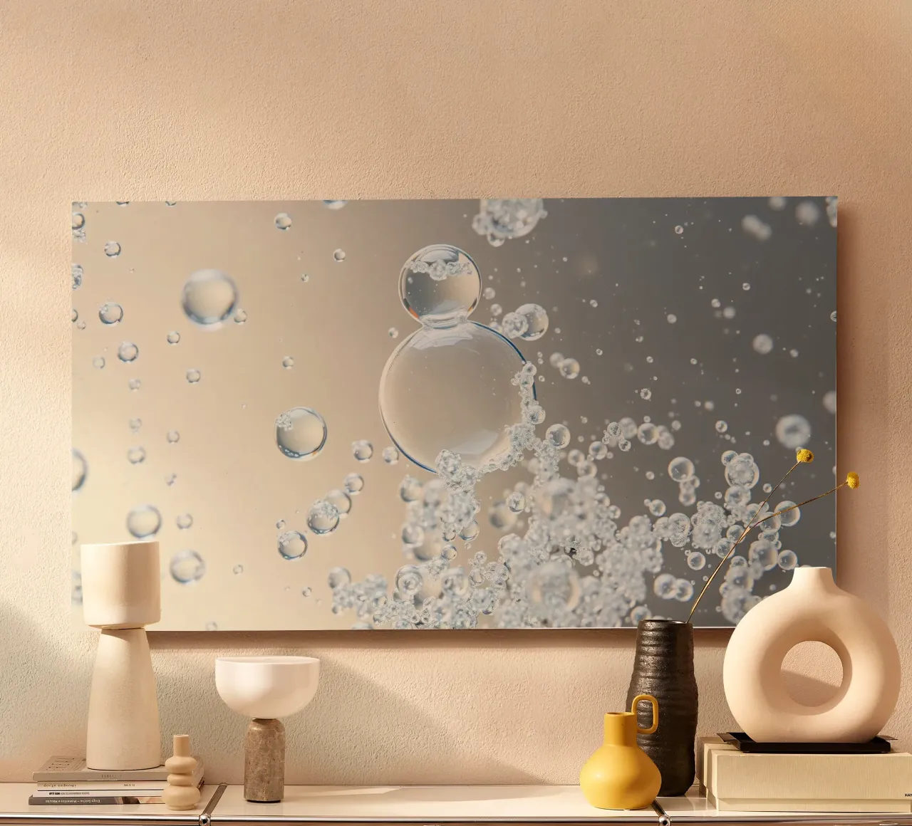 Bubbles rise in a clear liquid water alu-dibond by DesignDoodle