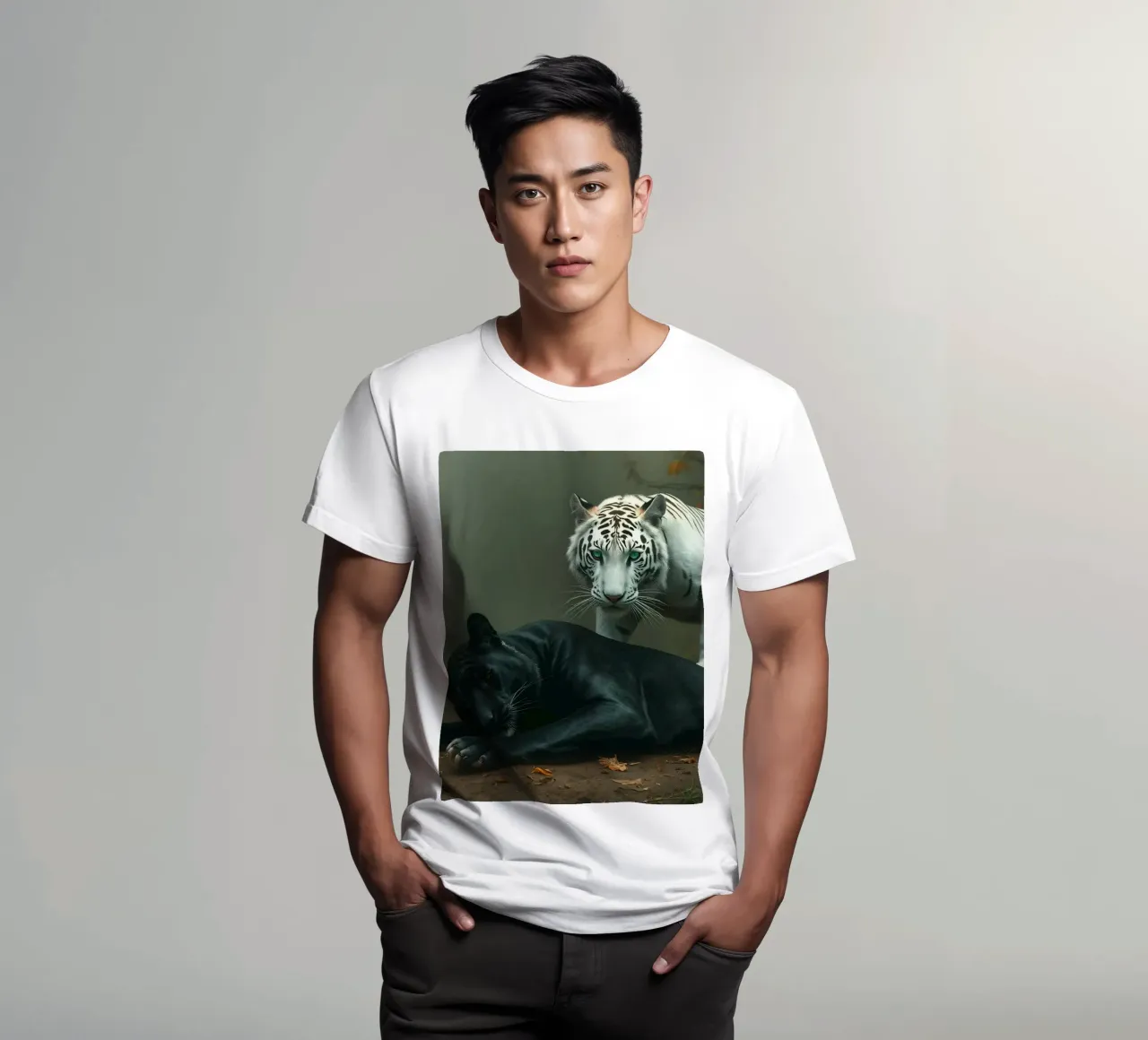 Raro incontro tra una tigre bianca e una pantera nera t-shirt da DesignDoodle