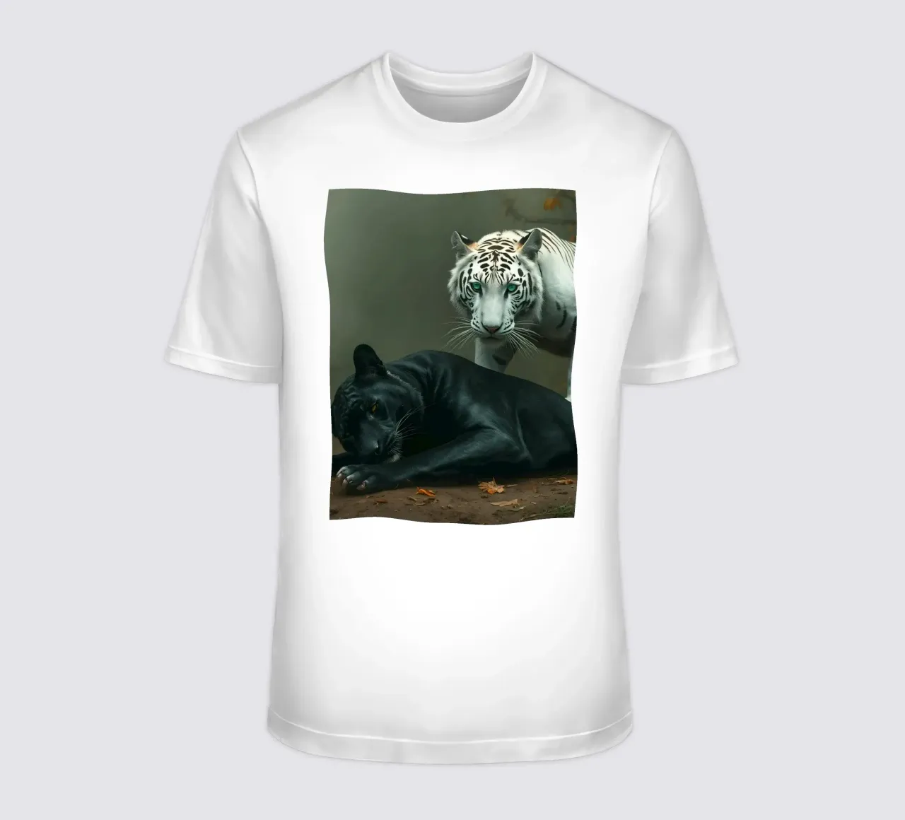 Raro incontro tra una tigre bianca e una pantera nera t-shirt da DesignDoodle