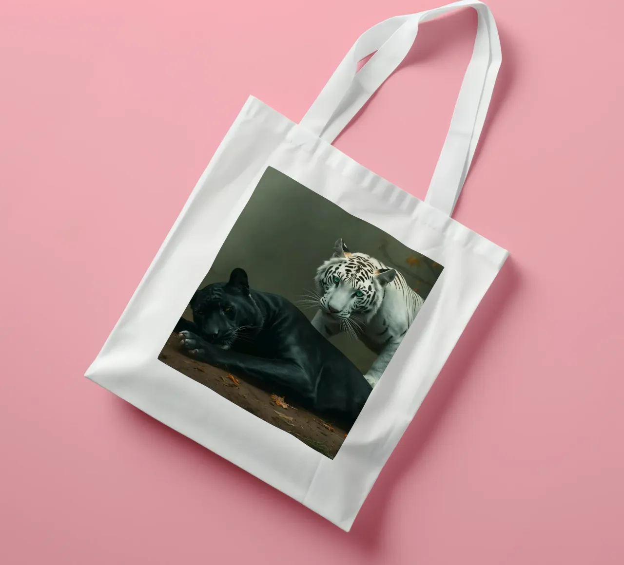 Raro incontro tra una tigre bianca e una pantera nera borsa in juta da DesignDoodle