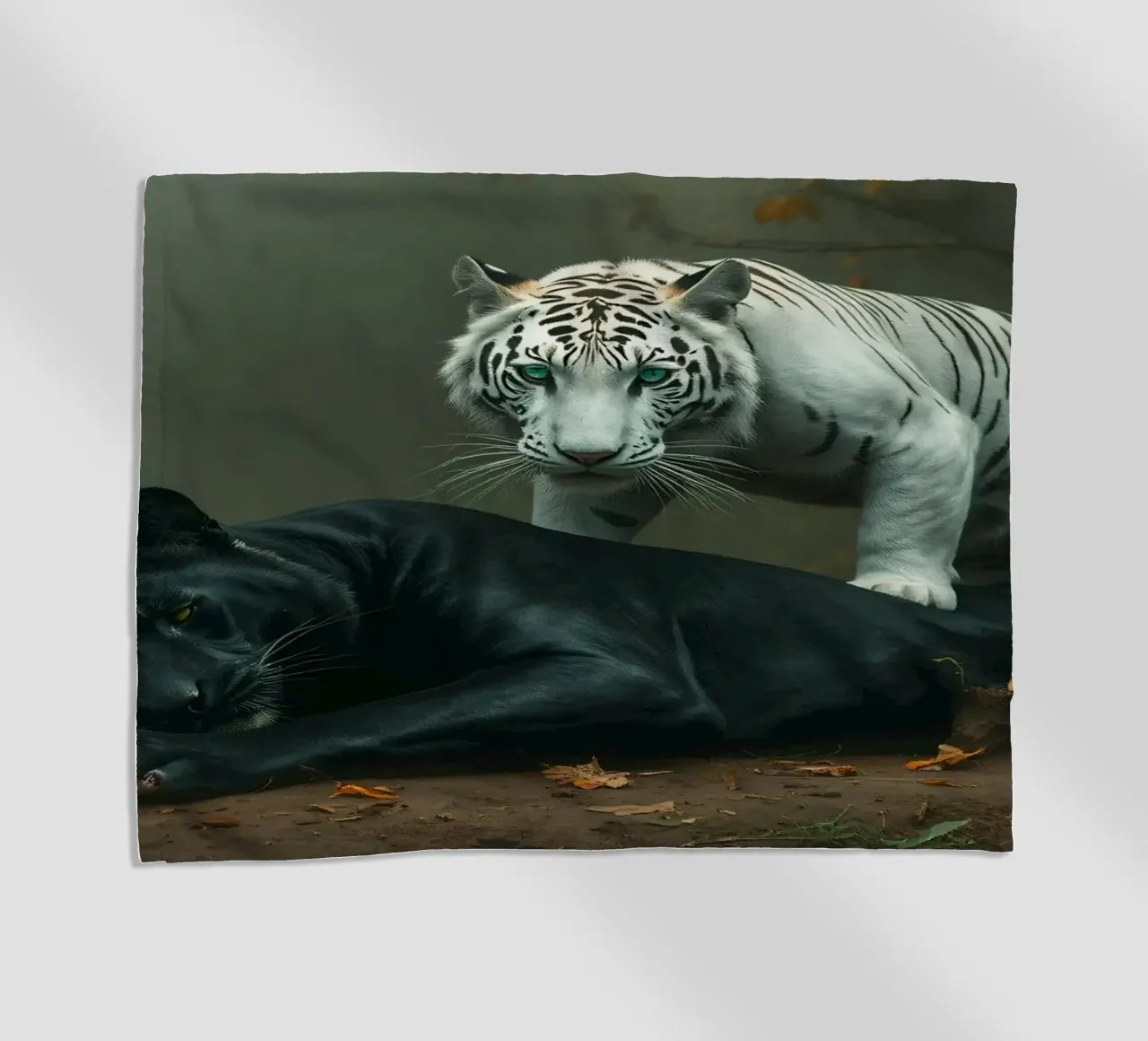 Raro incontro tra una tigre bianca e una pantera nera telo mare da DesignDoodle
