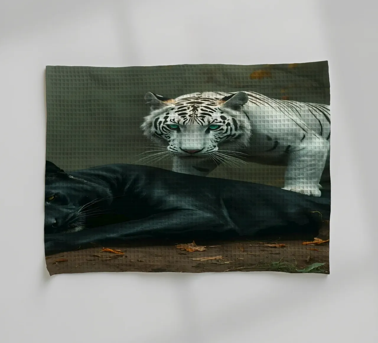 Raro incontro tra una tigre bianca e una pantera nera canovaccio da cucina da DesignDoodle