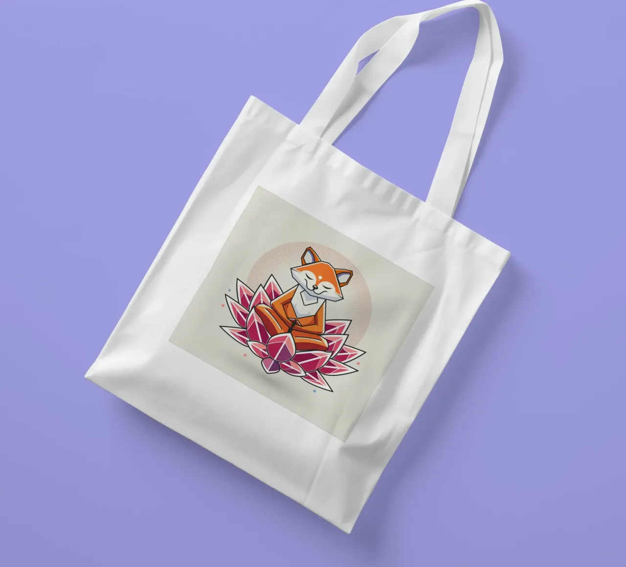 A peacefully meditating fox in lotus blossom tote bag by namosh