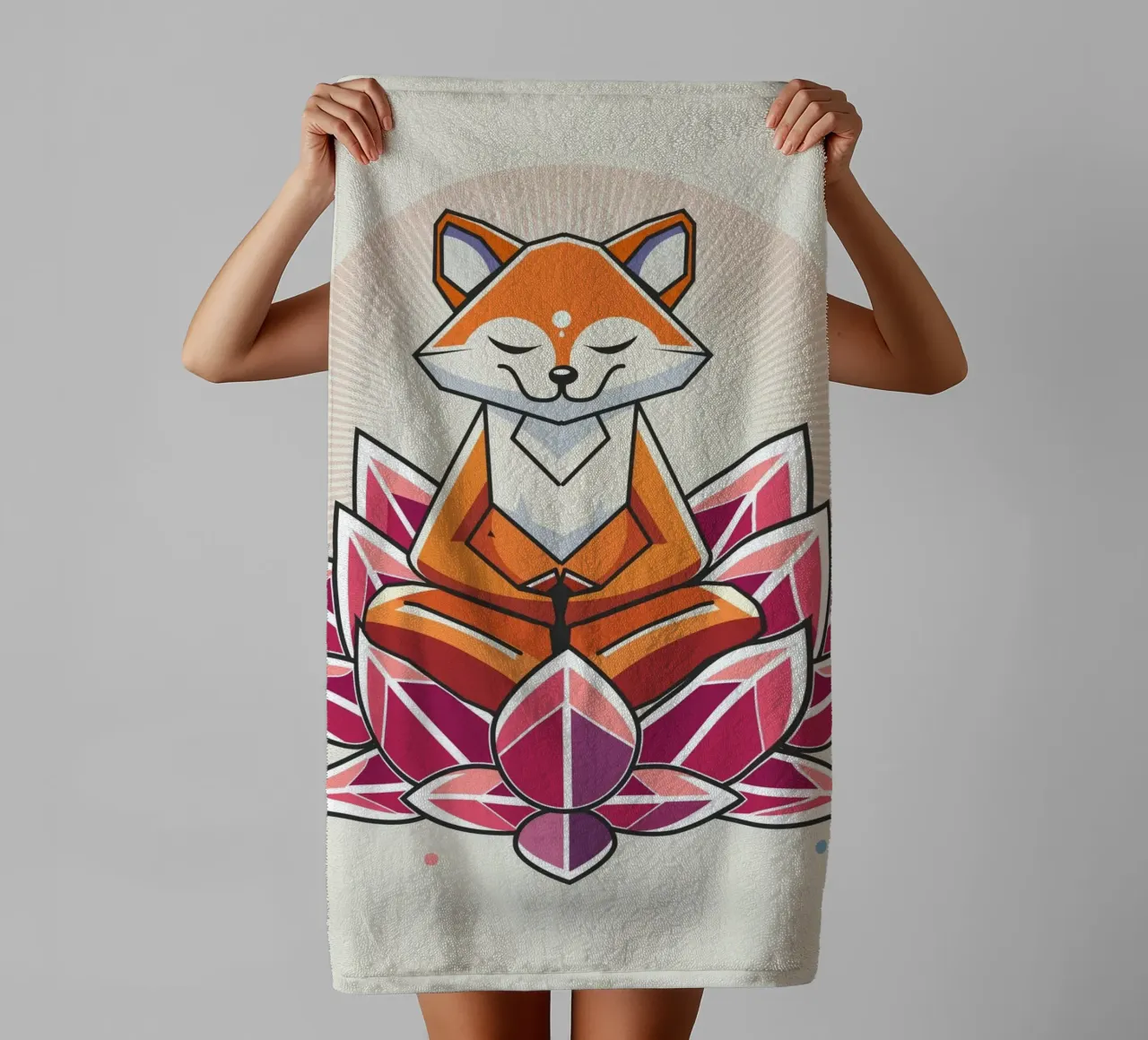 Ein friedlich meditierender Fuchs in Lotusblüte Handtuch von namosh