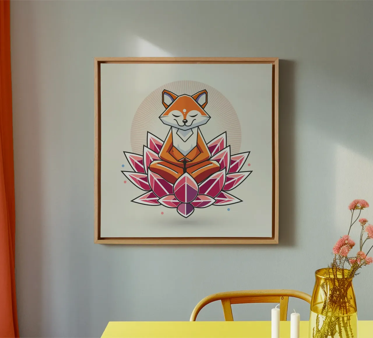 Een vredig mediterende vos in lotusbloesem canvas van namosh