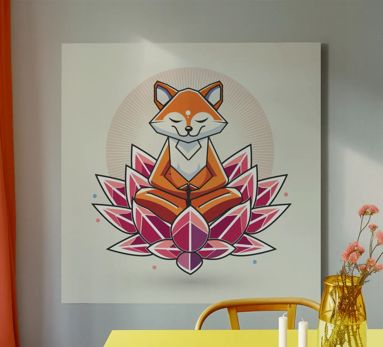 Een vredig mediterende vos in lotusbloesem canvas van namosh
