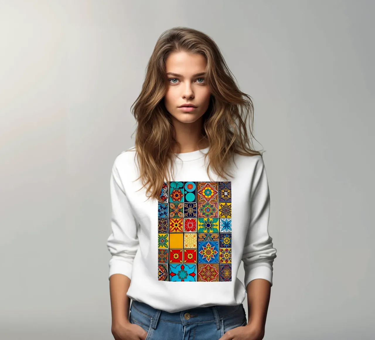 mosaic tiles display intricate patterns art sweatshirt by DesignDoodle