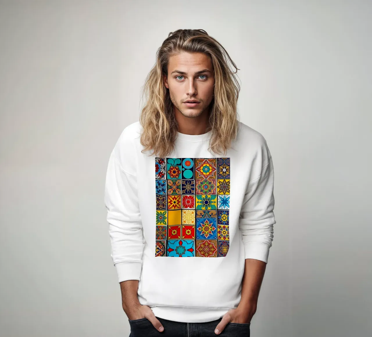 mosaic tiles display intricate patterns art sweatshirt by DesignDoodle