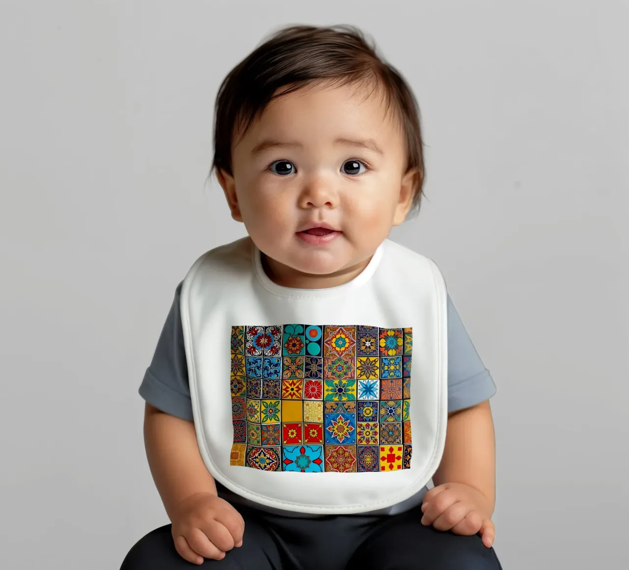 mosaic tiles display intricate patterns art baby bib by DesignDoodle