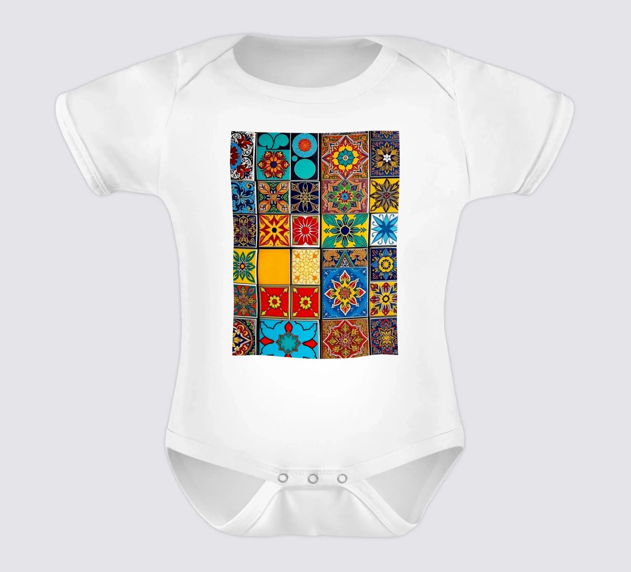 mosaic tiles display intricate patterns art short-sleeve baby romper by DesignDoodle