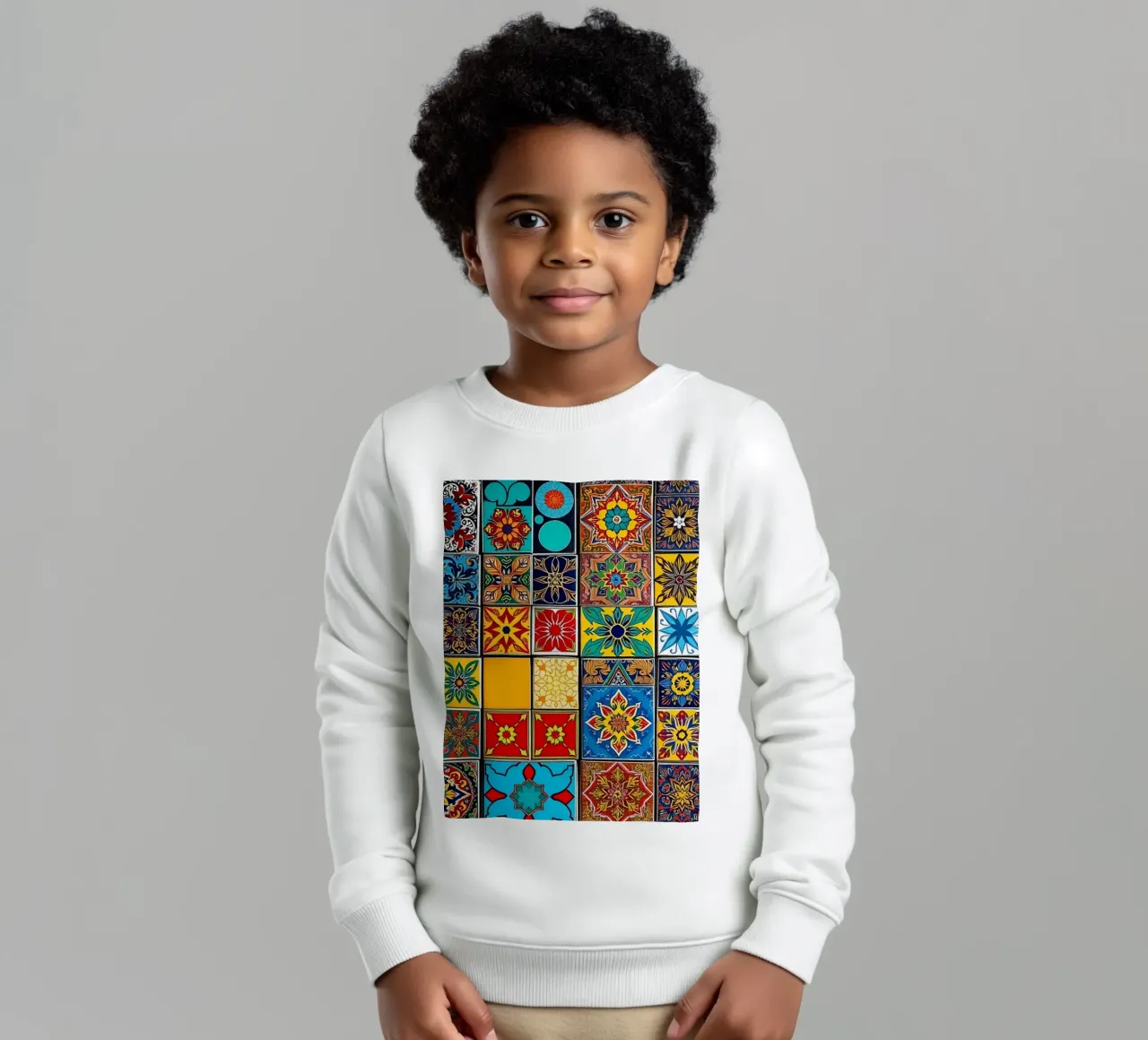 mosaic tiles display intricate patterns art kids sweatshirt by DesignDoodle