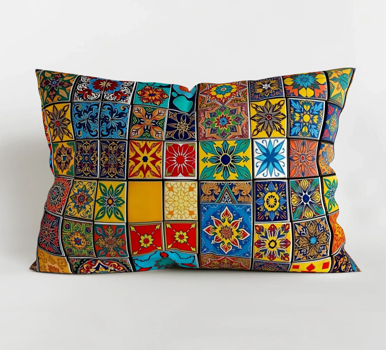 mosaic tiles display intricate patterns art decorative cushion by DesignDoodle