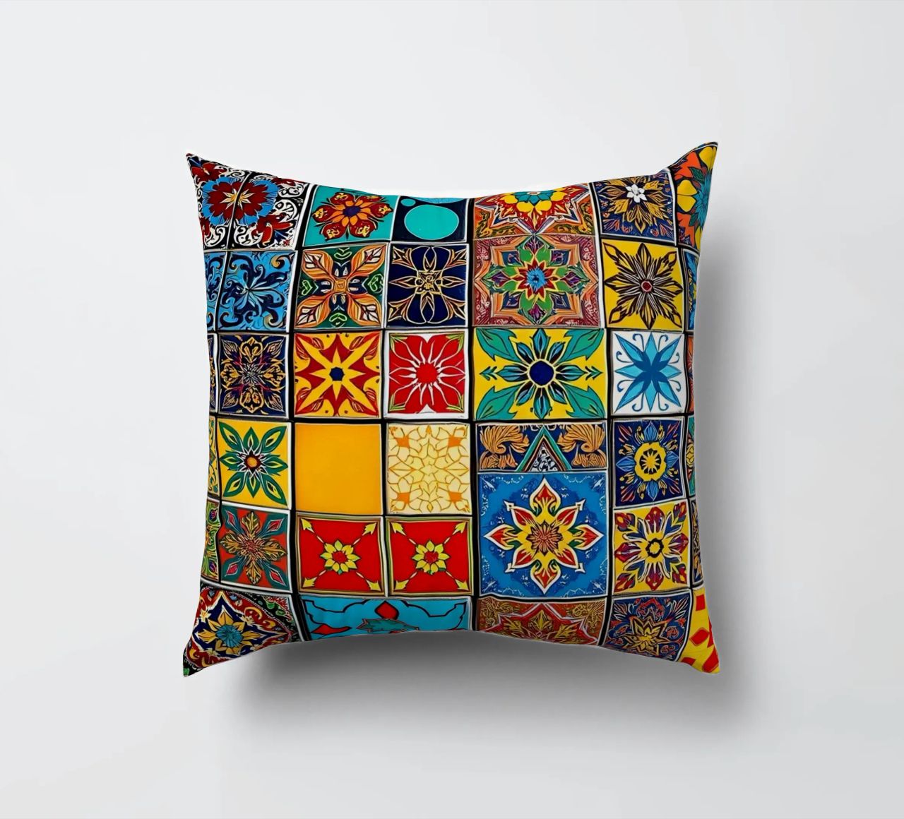 mosaic tiles display intricate patterns art decorative cushion by DesignDoodle