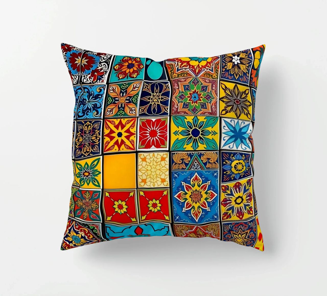 mosaic tiles display intricate patterns art decorative cushion by DesignDoodle