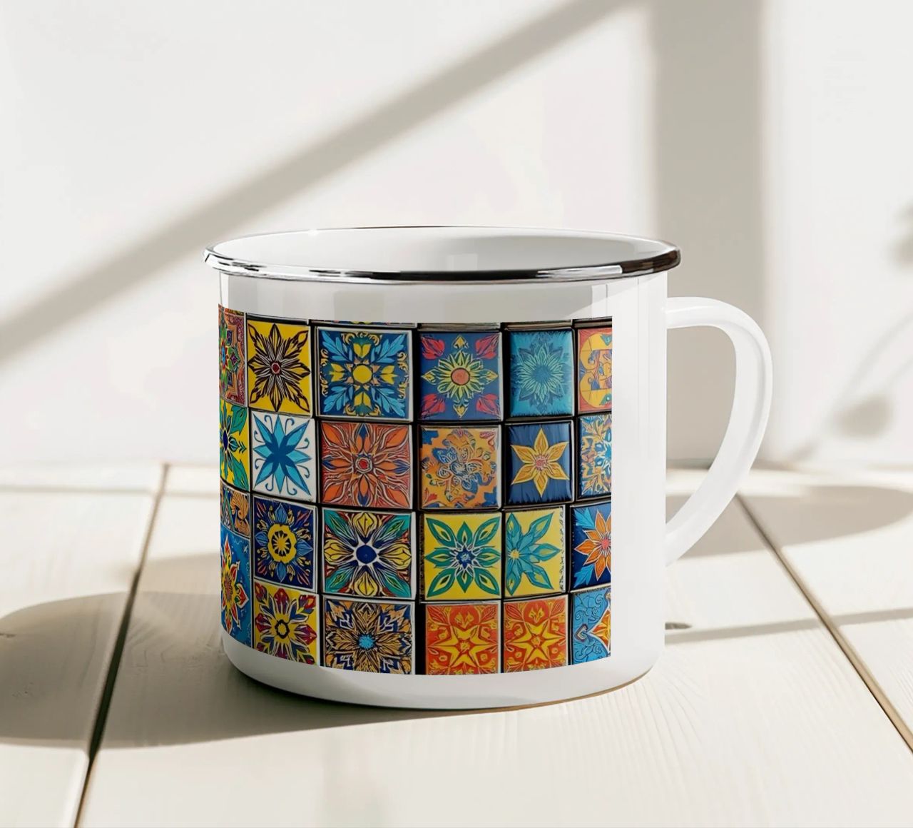 mosaic tiles display intricate patterns art enamel mug by DesignDoodle