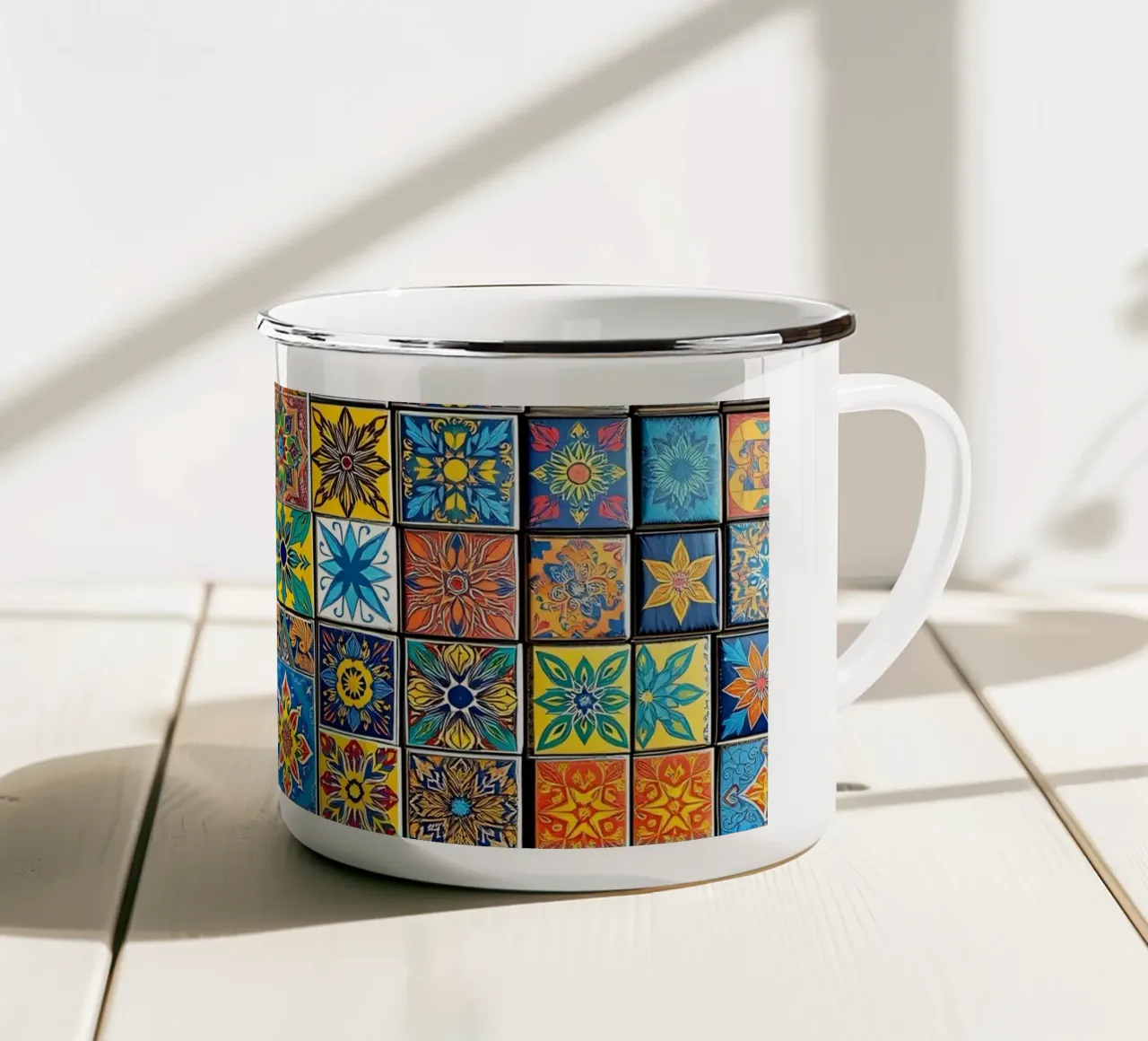 mosaic tiles display intricate patterns art enamel mug by DesignDoodle