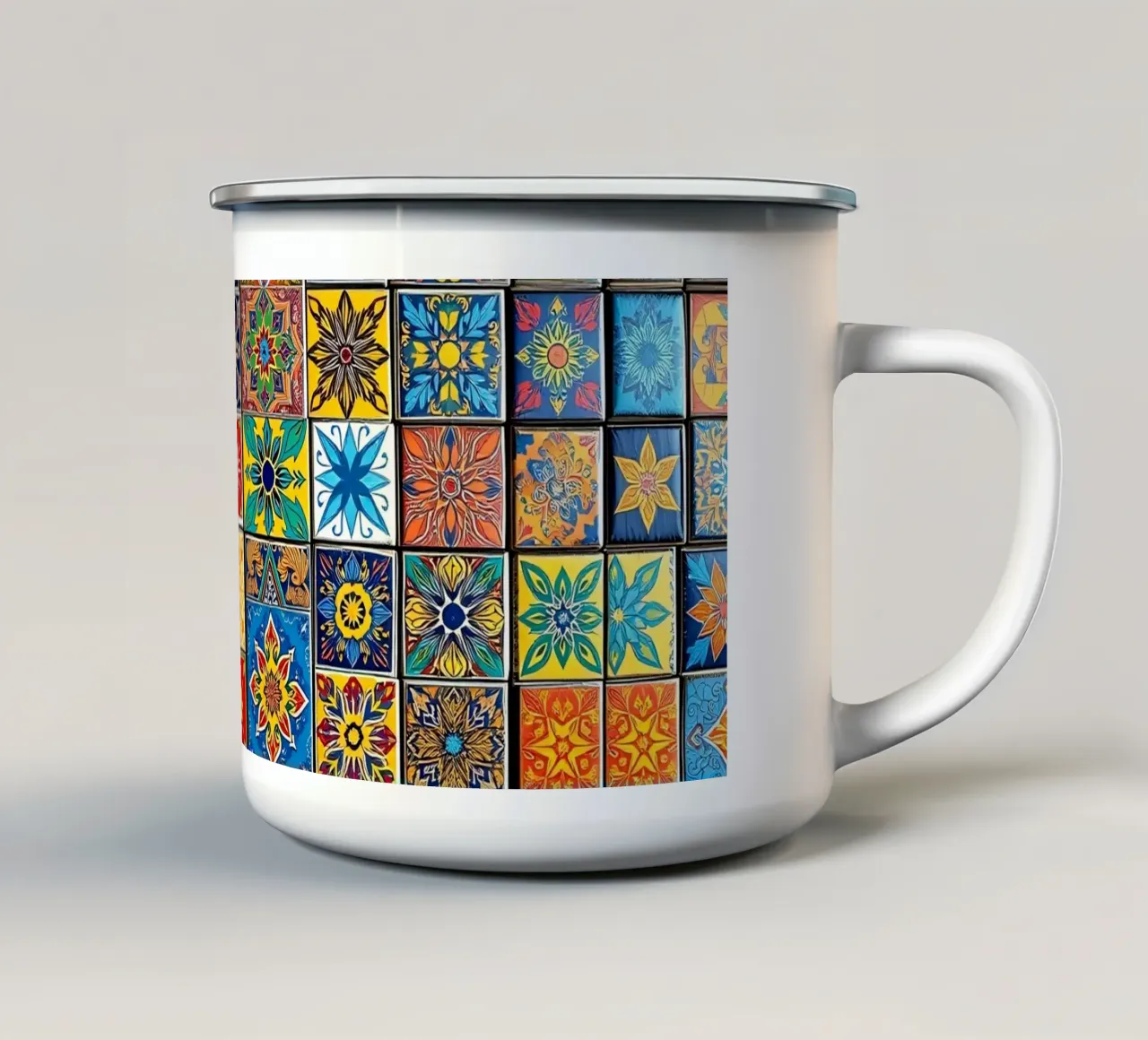 mosaic tiles display intricate patterns art enamel mug by DesignDoodle