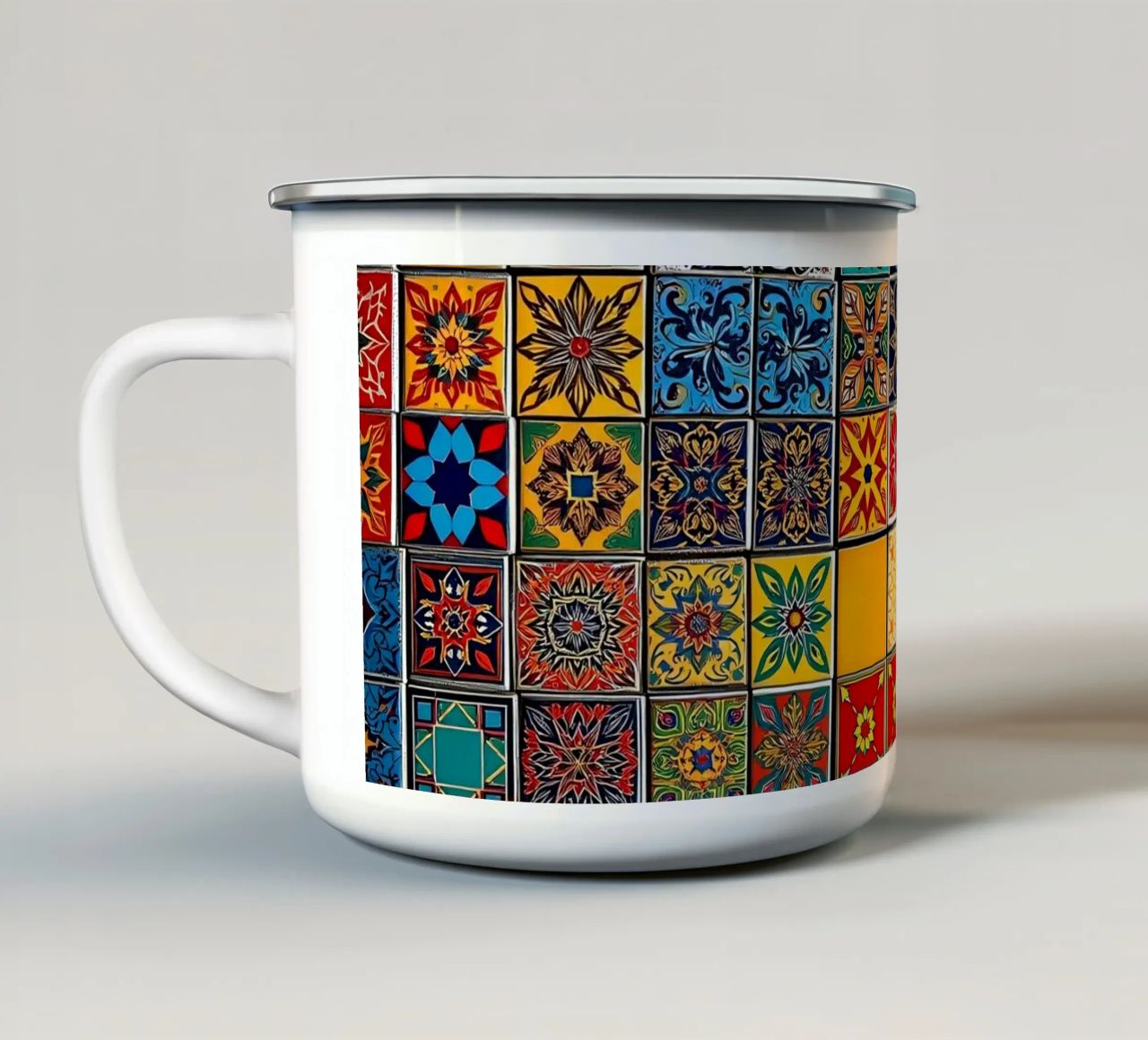 mosaic tiles display intricate patterns art enamel mug by DesignDoodle