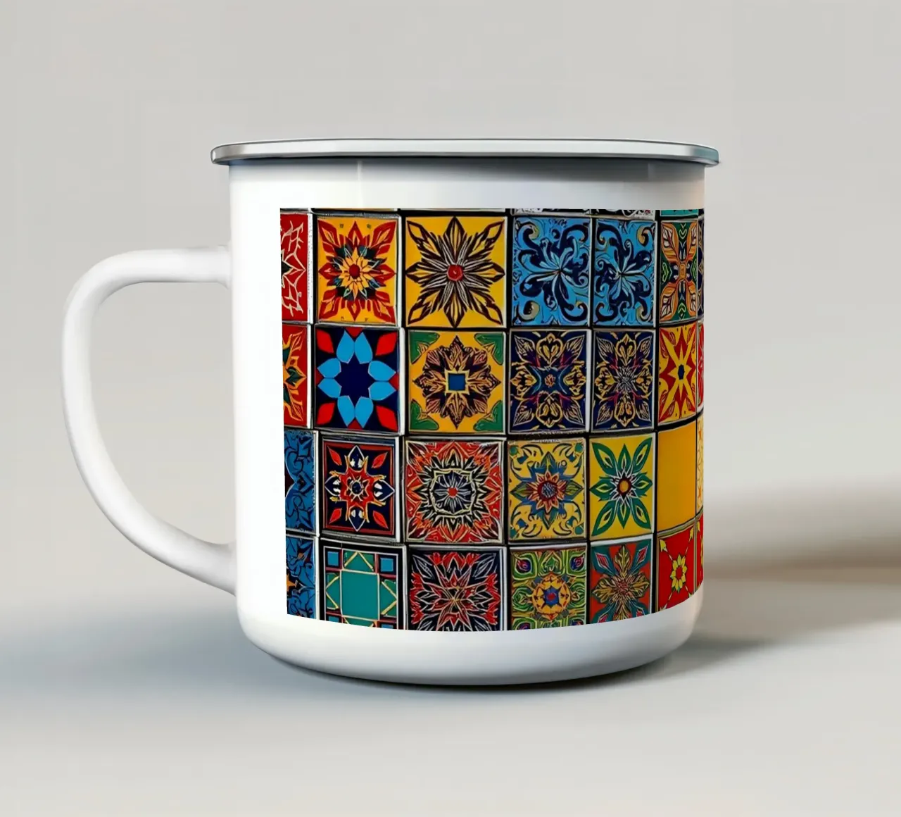 mosaic tiles display intricate patterns art enamel mug by DesignDoodle