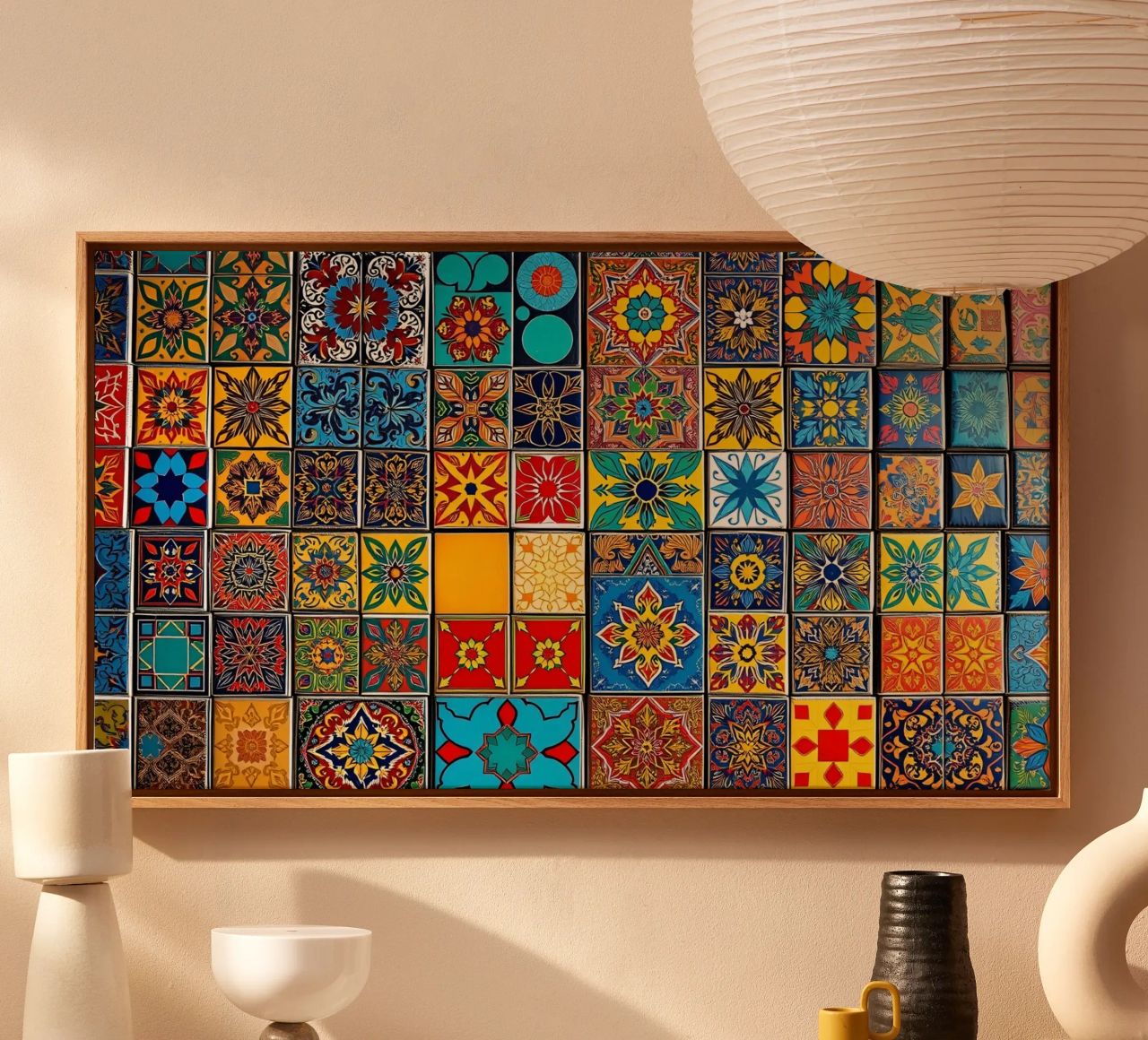 mosaic tiles display intricate patterns art canvas by DesignDoodle