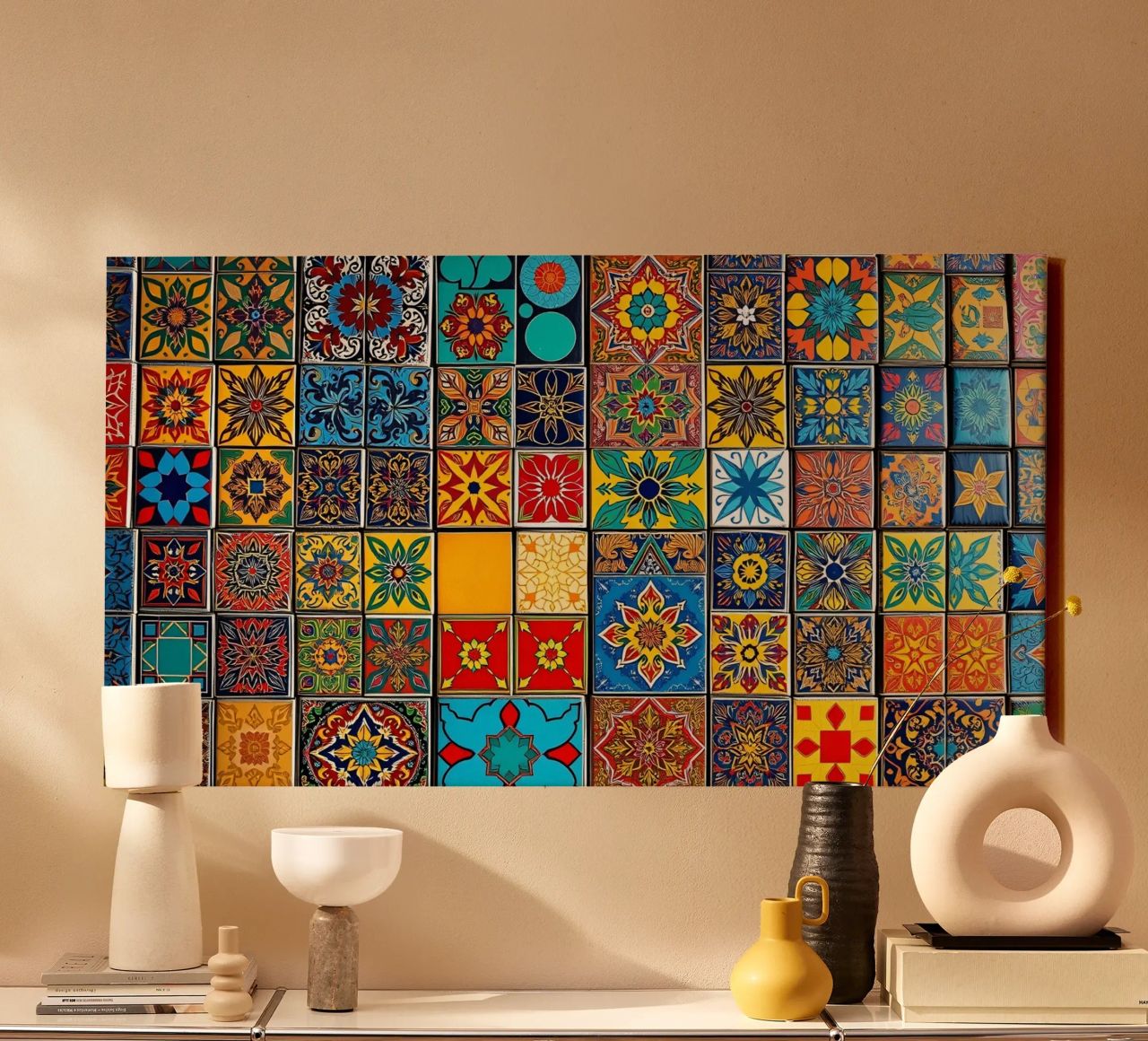 mosaic tiles display intricate patterns art canvas by DesignDoodle