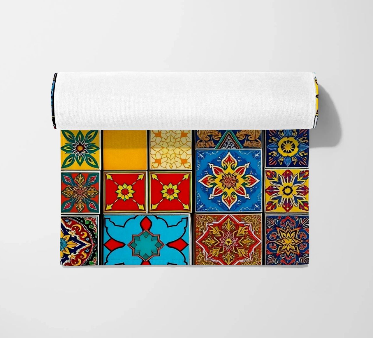mosaic tiles display intricate patterns art beach towel by DesignDoodle