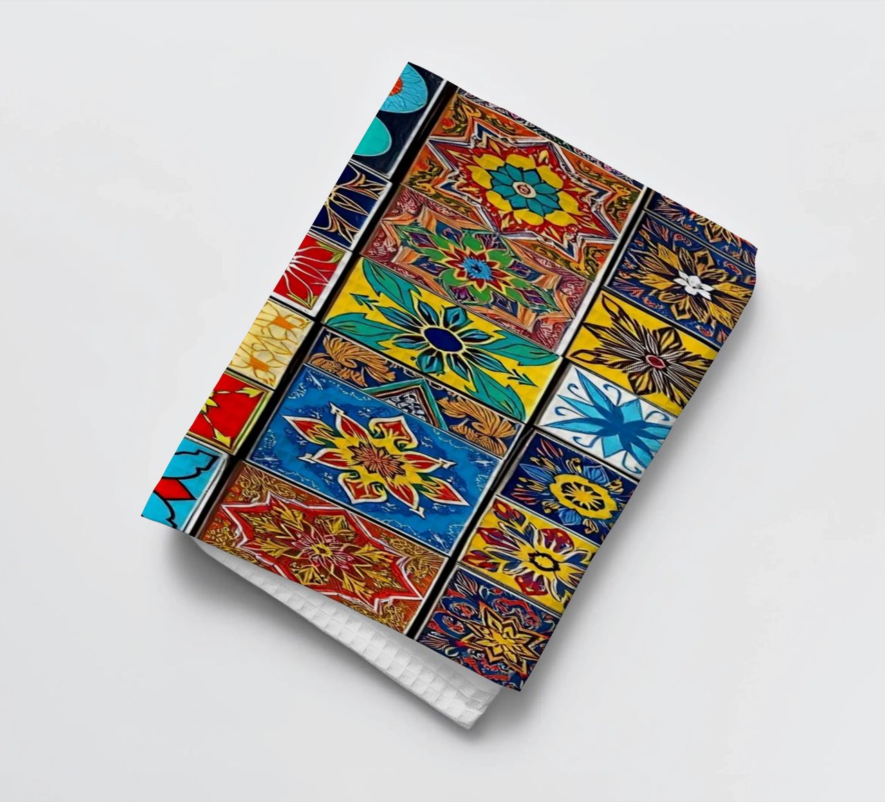 mosaic tiles display intricate patterns art tea towel by DesignDoodle