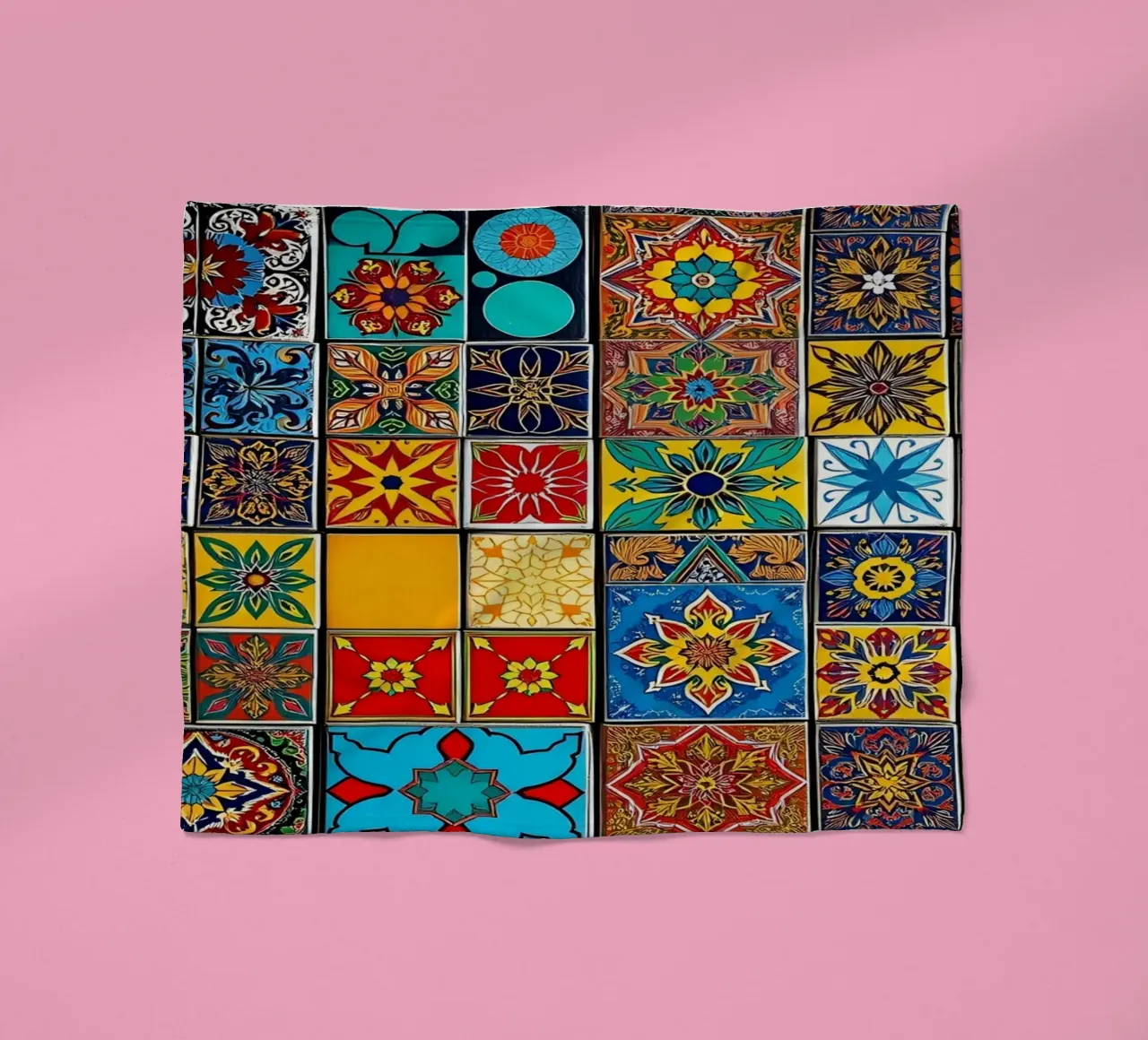 mosaic tiles display intricate patterns art fleece blanket by DesignDoodle