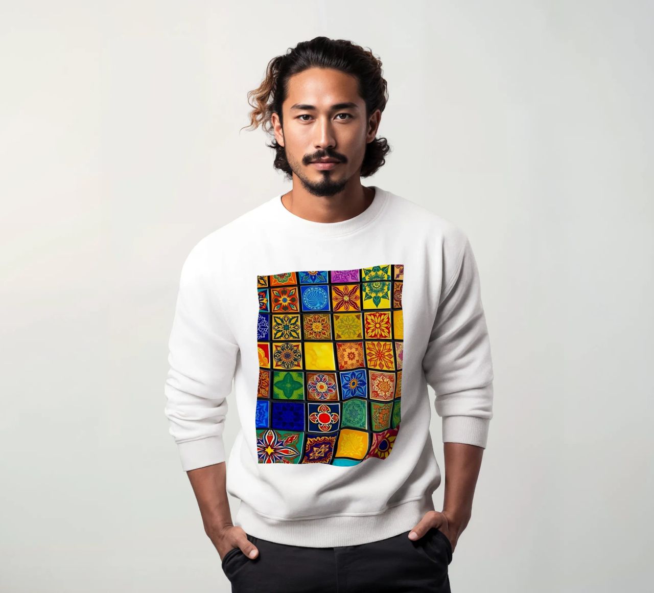 Colorful mosaic tiles with intricate patterns and design sweatshirt by DesignDoodle