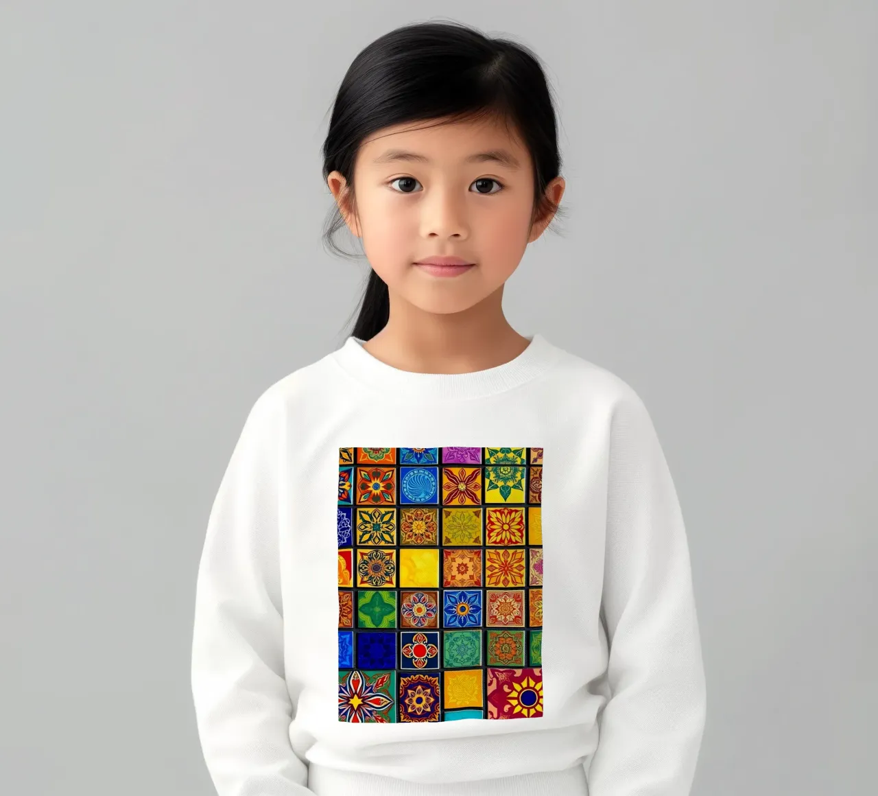 Colorful mosaic tiles with intricate patterns and design kids sweatshirt by DesignDoodle