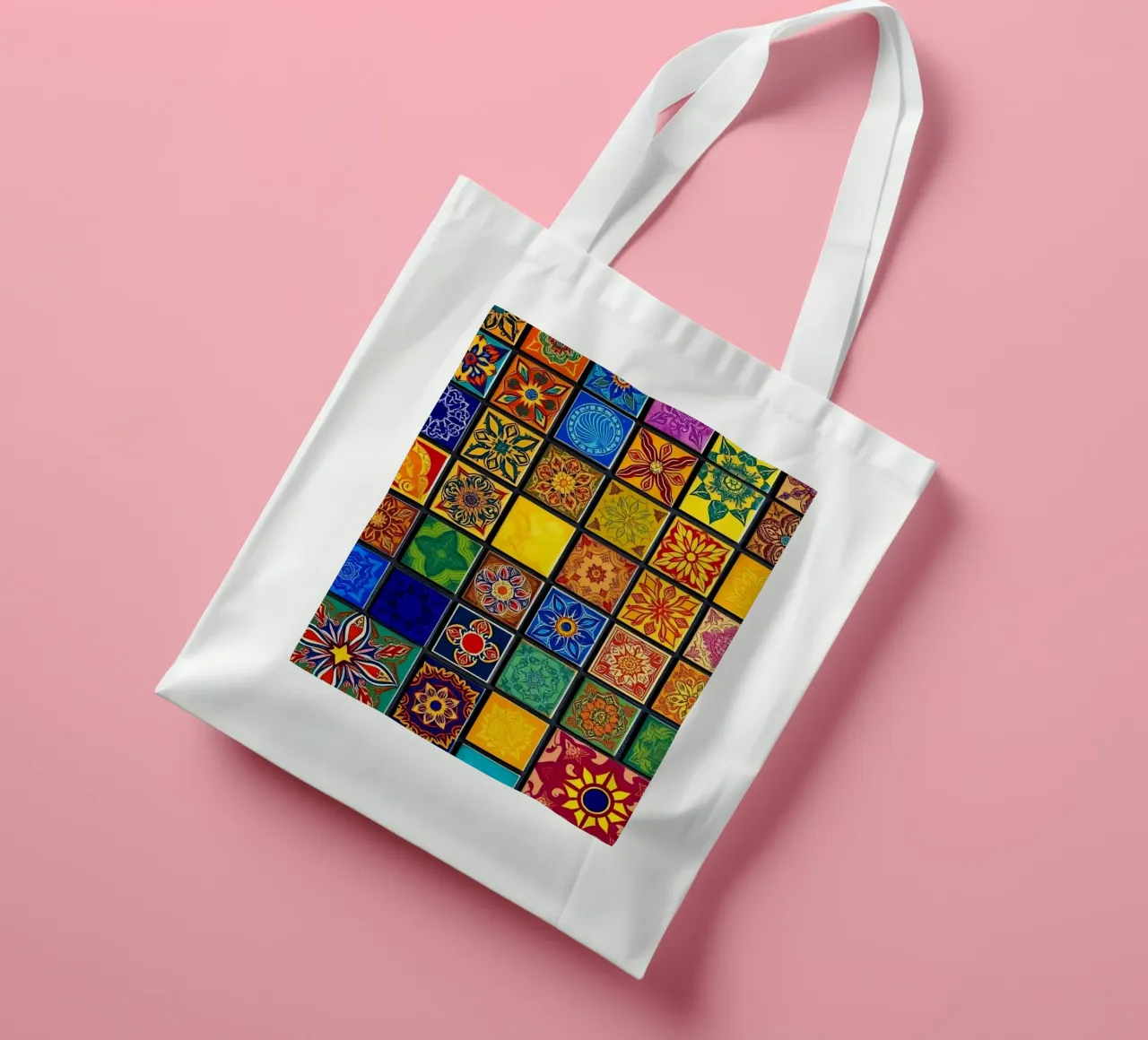 Colorful mosaic tiles with intricate patterns and design tote bag by DesignDoodle