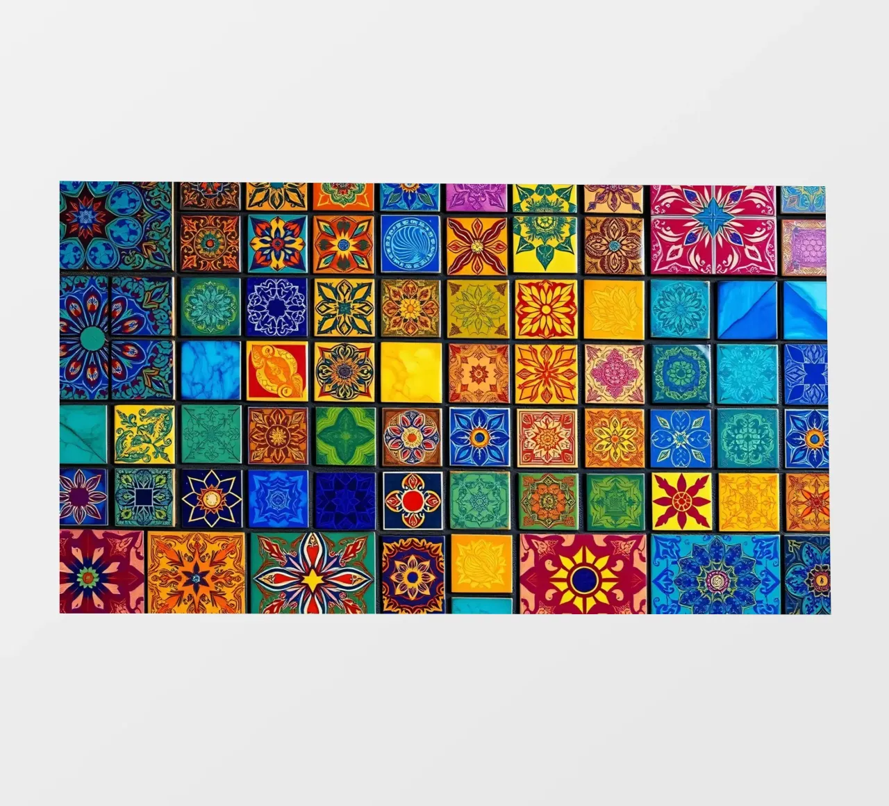 Colorful mosaic tiles with intricate patterns and design backlit film by DesignDoodle