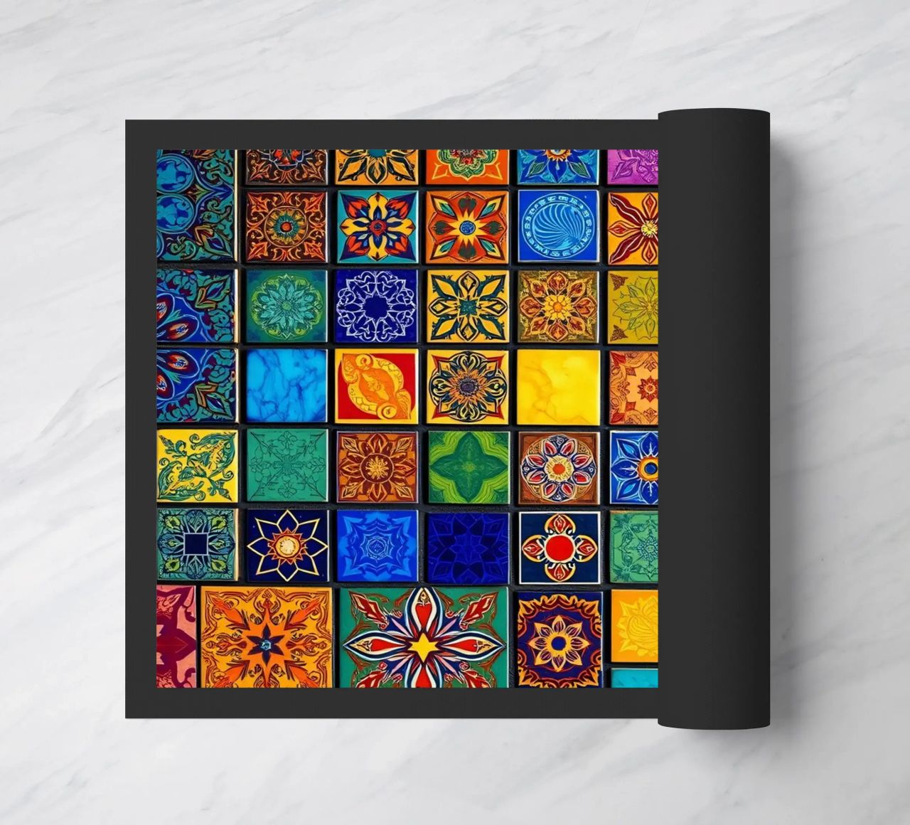 Colorful mosaic tiles with intricate patterns and design doormat by DesignDoodle