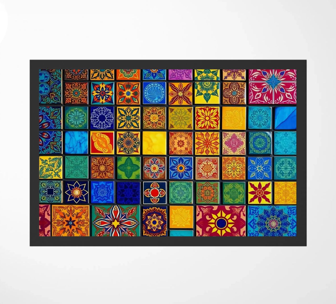 Colorful mosaic tiles with intricate patterns and design doormat by DesignDoodle