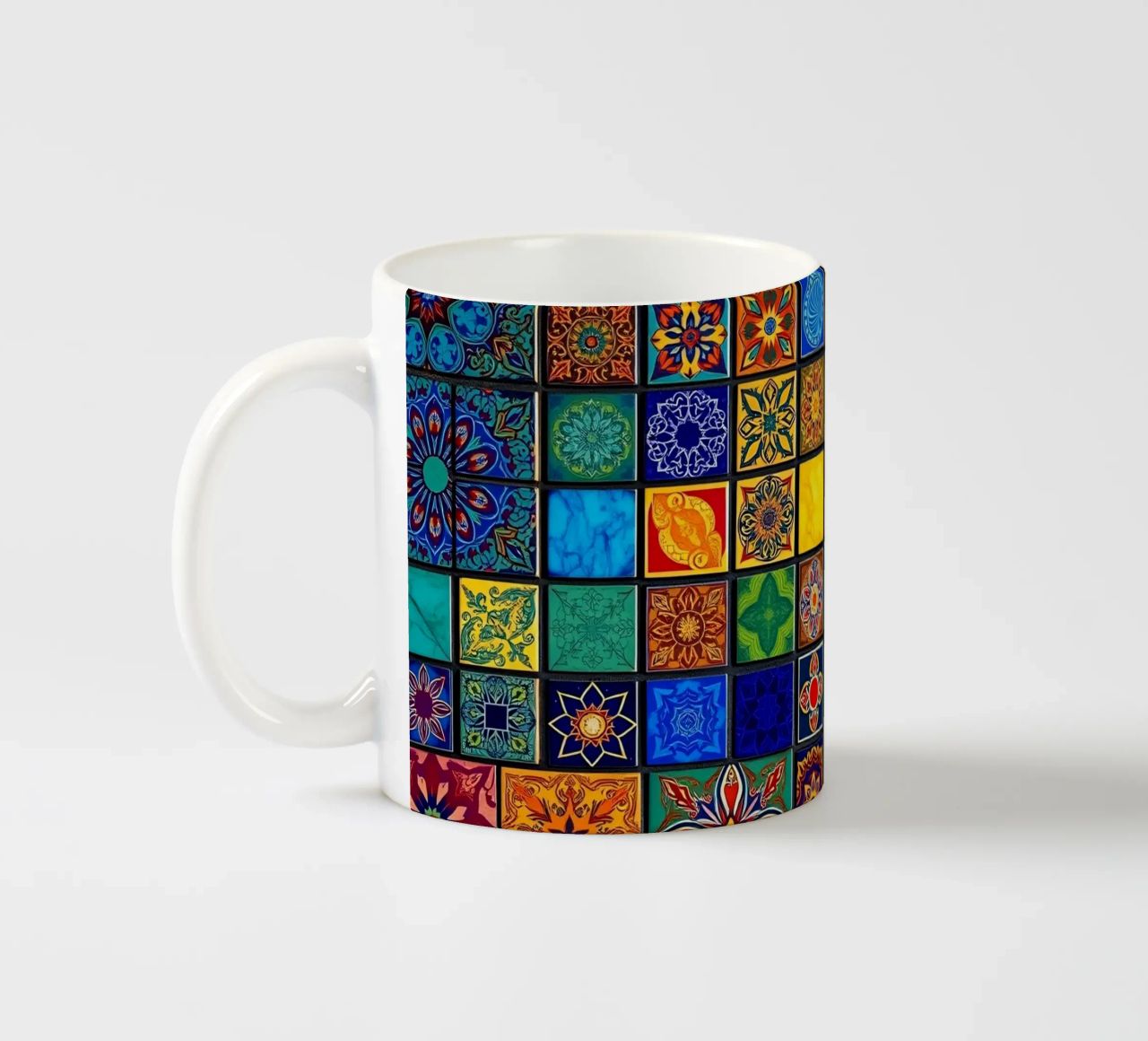 Colorful mosaic tiles with intricate patterns and design ceramic mug by DesignDoodle
