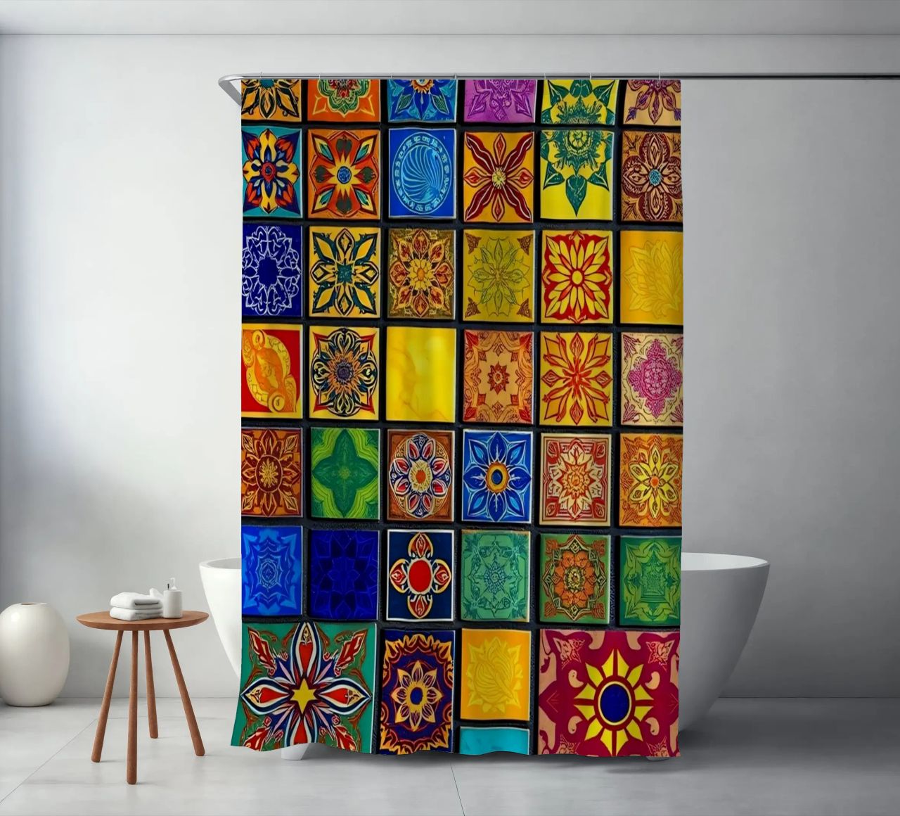 Colorful mosaic tiles with intricate patterns and design shower curtain by DesignDoodle