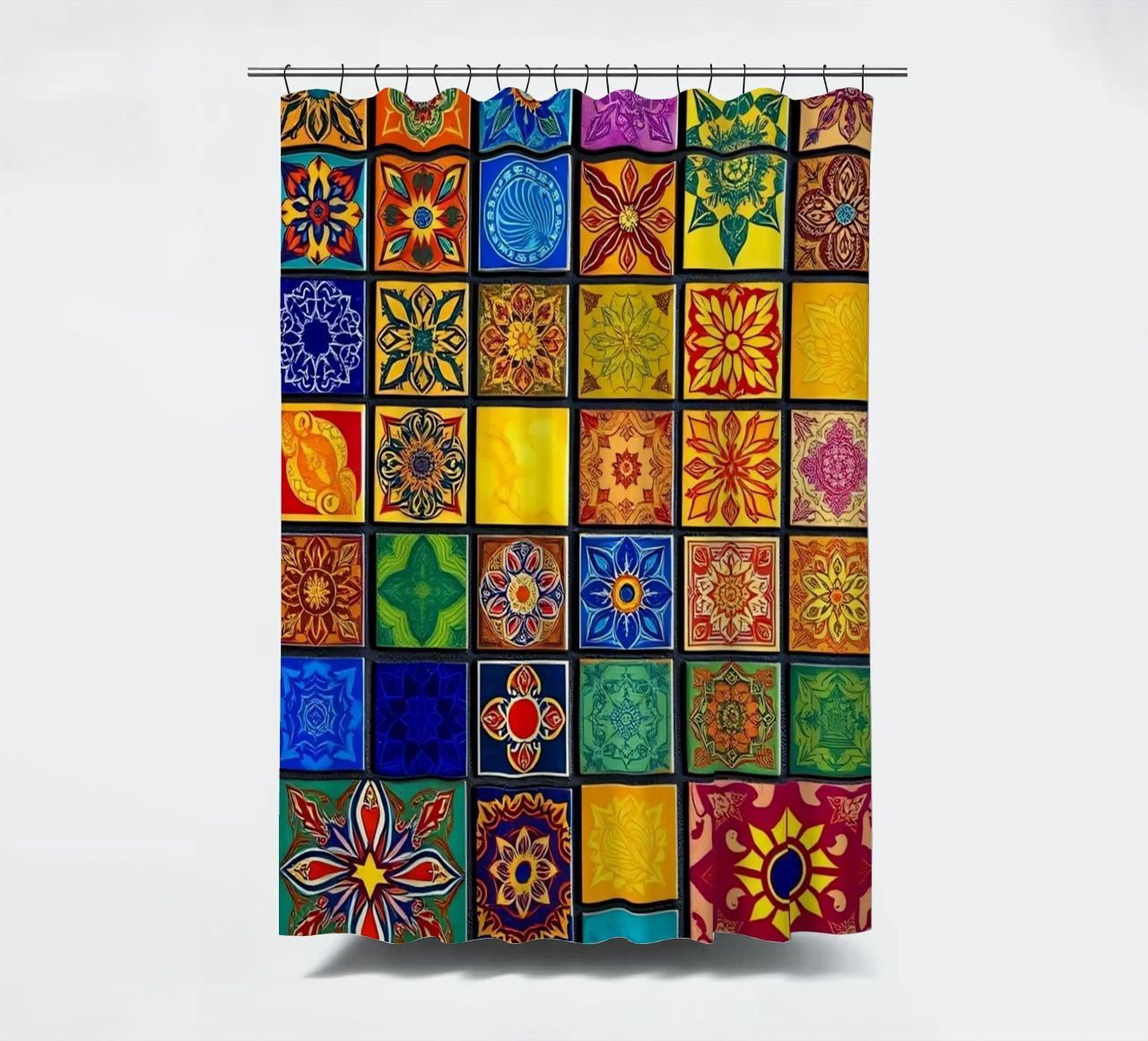 Colorful mosaic tiles with intricate patterns and design shower curtain by DesignDoodle