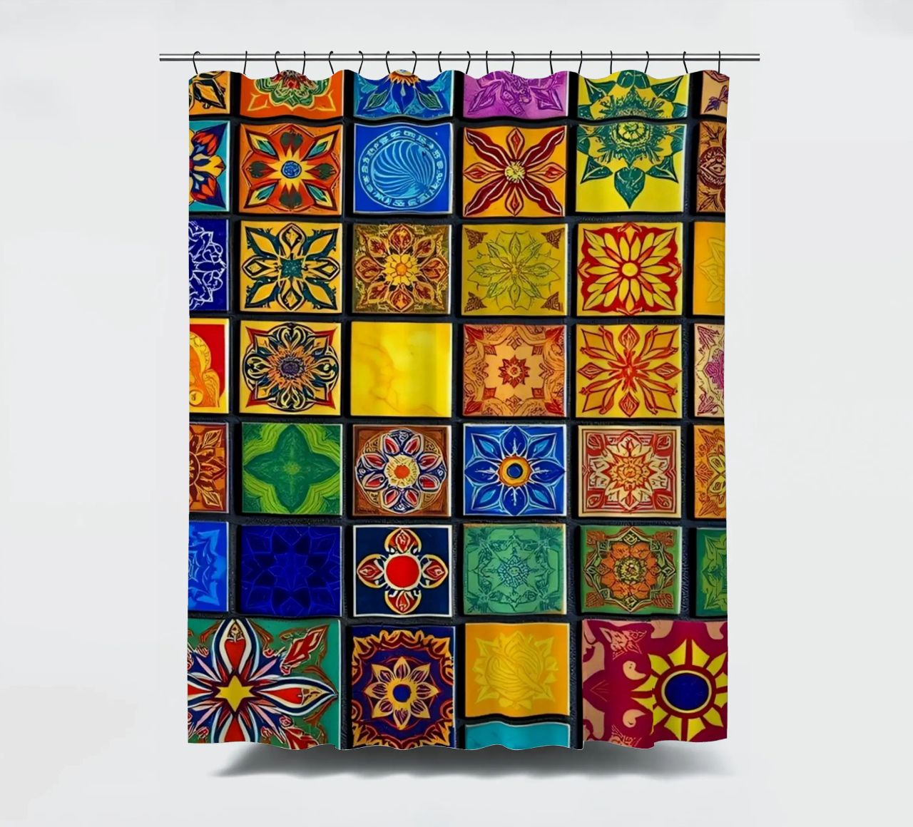 Colorful mosaic tiles with intricate patterns and design shower curtain by DesignDoodle
