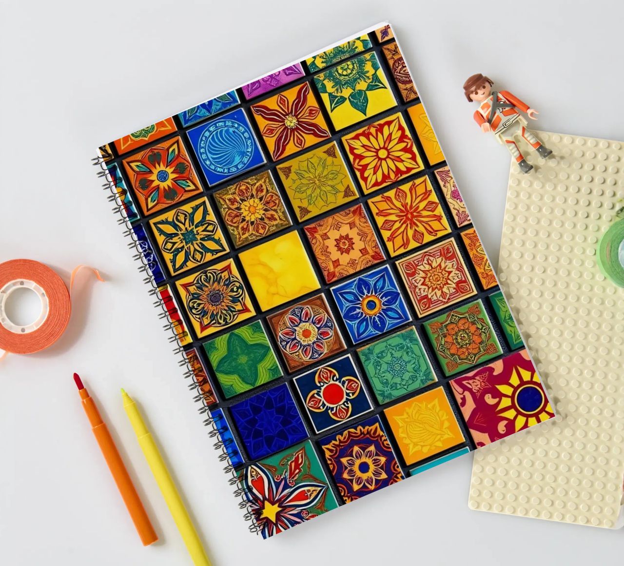 Colorful mosaic tiles with intricate patterns and design spiral notebook by DesignDoodle