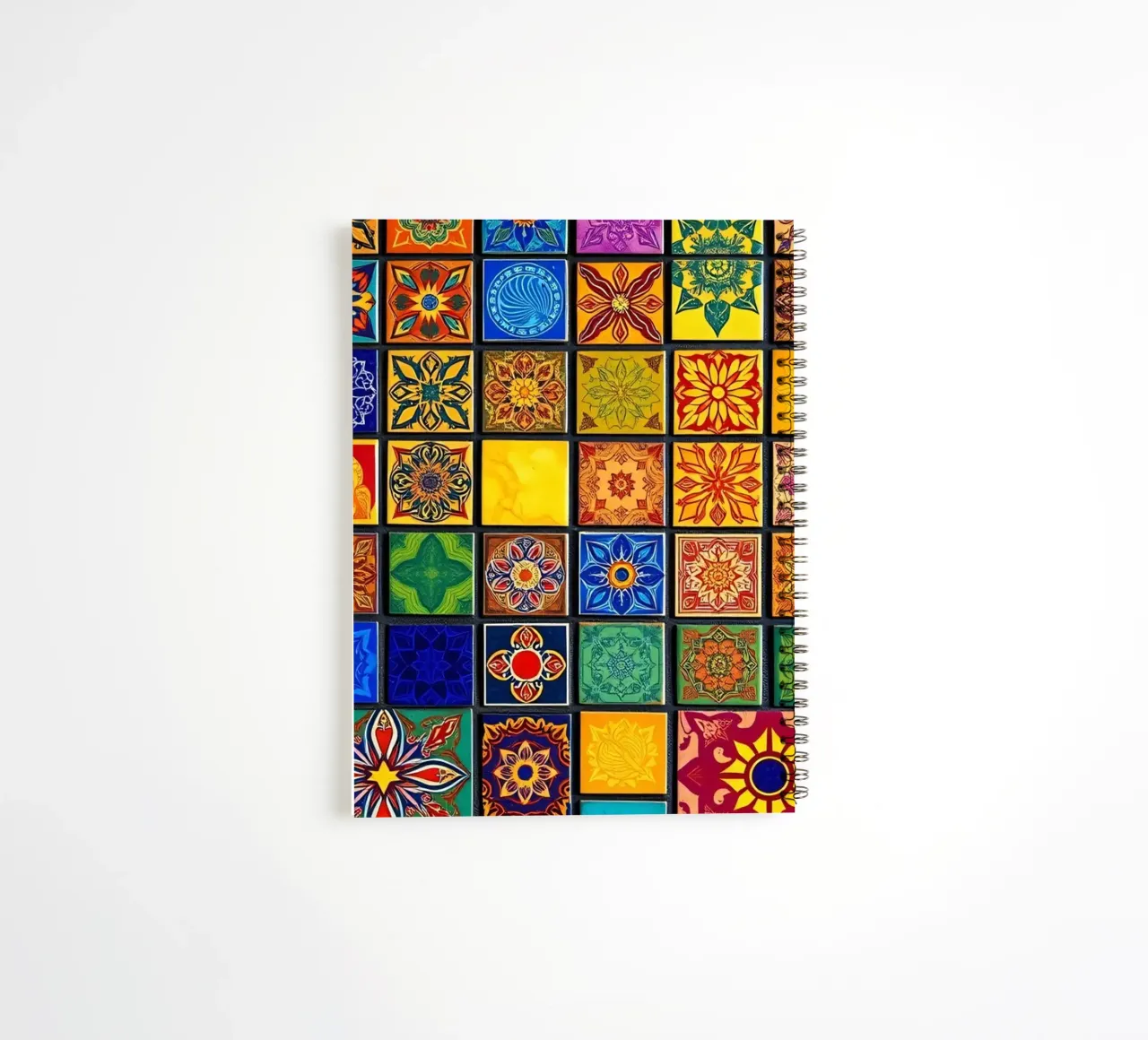 Colorful mosaic tiles with intricate patterns and design spiral notebook by DesignDoodle